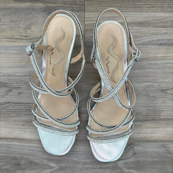 Mina Bloom Silver Sparkly Heels Embellished Kitten Heel - Picture 3 of 6